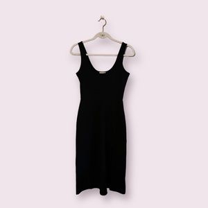 Open Edit Classic Black Cotton Scoop Neck Midi Dress